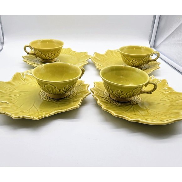 Woodfield By Steubenville Fall Snack Leaf Shape Dishes/ Cups Chartreuse 4 Sets - Picture 12 of 12